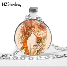 NS-00389 nova moda alphonse mucha colar alphonse mucha jóias de vidro arte imagem colar hz1 2024 - compre barato