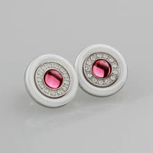 WLE0068 hot sale 6 colors Fashion Trendy white ceramics with pave round red green stone earrings Steel Stud earrings for women 2024 - buy cheap