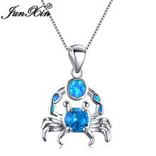 JUNXIN Cute Crab Pendant Blue White Fire Opal Necklaces For Women Silver Color Purple Zircon Stone Wedding Jewelry 2024 - buy cheap