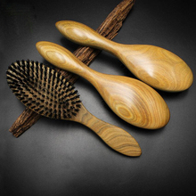 Escova de cabelo de javali selvagem 10 modos, pente massageador com cabo de madeira de sândalo verde d30 2024 - compre barato