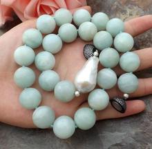 natural White Keshi Pearl 16mm blue round bead Necklace 2024 - buy cheap