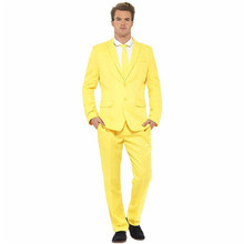 Trajes de novio a medida para hombre, chaqueta y pantalones, se adapta a dos botones, estilo informal, esmoquin amarillo, ajustado, para graduación y boda, 2020 2024 - compra barato