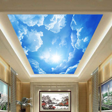 Papel de parede foto personalizada 3d, fundo em azul, céu e branco, com nuvens, para decoração interna do teto, mural, sala de estar 2024 - compre barato