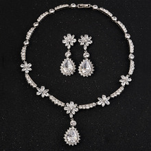 2016 novia conjunto de collar de cristal circón pendientes para las mujeres de lujo conjuntos de joyas de gota de agua de joyería de la boda 2024 - compra barato