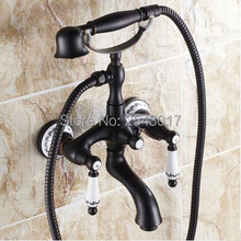 Black Shower Faucet Telephone Style Double Handle with Hand Shower wall mount Luxury Bathtub Rainfall Shower Mixer Valve ZR044 2024 - buy cheap