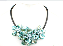 Beautiful blue shell blue FW pearl choker flower necklace 2024 - buy cheap