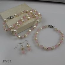 6-7mm Pink Rose Quartz With Freshwater Cultured Choker Pearl Necklace For Girl Real Pearl Necklace Bracelet Earrings Jewelry Set 2024 - buy cheap