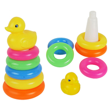 Kids Baby's Bath Tub Floating Toy Set - 9 Colorful Stacking & Nesting Rings with a Cute Yellow Duck, Birthday Gift 2024 - buy cheap