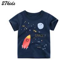 Детские футболки с принтом ракеты 27, летняя хлопковая футболка для мальчиков, Модные топы для детей 9 лет, 2019 2024 - купить недорого