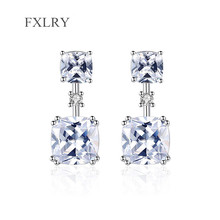FXLRY-pendientes de plata exquisito con incrustaciones de circonita, joyería fina, Forma cuadrada 2024 - compra barato