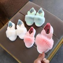 Tênis de pele para meninas, sapatos de coelho para bebês com orelhas de coelho felpudo e macios para esportes 2024 - compre barato
