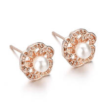 2019 New Fashion Rose Gold Crystal Stud Earrings for Women Brincos Perle Pendientes Bou Imitation Pearls Earrings flower Jewelry 2024 - buy cheap