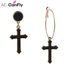 AE-CANFLY Girls Black Cross Enamel Dangle Earring Irregular Design Drop Earrings for Women 1A3015 2024 - buy cheap