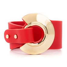 Big Red Leather Bracelet Adjustable Size Gold Color Metal All-Match Wide Leather Bracelets For Women Fashion Wristband 2024 - buy cheap