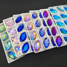 Все размеры цветные AB Navette Необычные камни 5x10,7x15,9x18,13x27,17x32 мм заостренные стеклянные кристаллы Marquise без отверстий ювелирные бусы 2024 - купить недорого