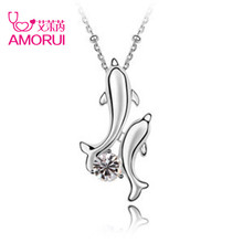 Happy Dolphin Crystal Double Dolphins Chain Family Mom Choker Necklace Women Collier Femme Collares Bijoux Mujer Jewelry 2024 - buy cheap