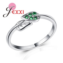 Anéis de metal femininos estilo coreano, 925, prata esterlina, ramo conciso, folha verde, noivado, joia, presente para meninas 2024 - compre barato