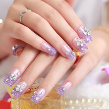 Purple Color Shining Rhinestone Wedding Bride Fake Nail 3D Glitter Party Artificial Nails With Glue New Design Nail Art Tips 2024 - buy cheap