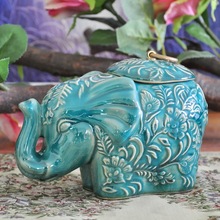 Tarro de almacenamiento de estatua de elefante de cerámica clásica, organizador decorativo de porcelana para el hogar, bote de ornamento, accesorios artesanales 2024 - compra barato