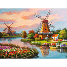 Full 5D Diy Daimond Painting "Windmill Landscape" 3D Diamond Painting Round Rhinestones Diamant Painting Embroidery Scenery 2024 - buy cheap