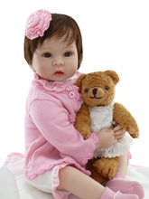 22" girl bebes reborn soft silicone reborn babies with bear doll fashion children gift dolls toys  brinquedos bonecas menina 2024 - buy cheap