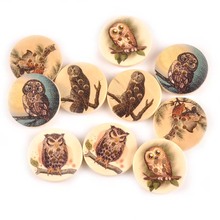 Wooden Round Owl Pattern Button For Crafts Scrapbooking DIY Sewing Accessories 2 Holes At Random Wood Buttons 25pcs 30mm M0762 2024 - buy cheap