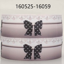 NEW arrivals 50 yards 7/8 " 22mm grey background black bow pattern printed grosgrain tape ribbon hair tie DIY 2024 - buy cheap