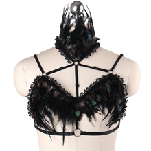 Sexy Black Lace Feathers Harness Bra Body Cage Bondage Harajuku Goth Harness Crop Top Steampunk Lingerie Fetish Lace body harnes 2024 - buy cheap