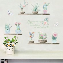Pegatina de pared fresca con efecto 3D, calcomanías de cactus y planta, decoración de hogar para ventana, Póster Artístico 2024 - compra barato