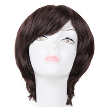 Short Wig Fei-Show Synthetic Heat Resistant Fiber Black Dark Brown Blonde Wavy Hair Male Daytime Women Inclined Bangs Hairpiece 2024 - buy cheap
