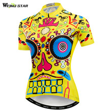 Weimostar-Camiseta de Ciclismo calavera amarilla para mujer, camiseta para bicicleta de montaña Retro, Maillot de Ciclismo con cremallera completa 2024 - compra barato