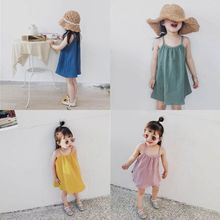 Girls Summer Plain Color dress with strap Children clothing simple fashion cotton dress kids cute cloth DR19109 2024 - buy cheap