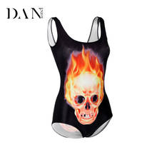 DANENJOY Halloween Print Women Monokinis Swimsuit One Piece Bodysuit Sexy Slim Red Flame Skeleton One-piece Swimwear Bikinis 2024 - buy cheap