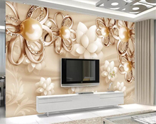 Beibehang-papel de pared para habitación de niños, papel tapiz 3 d personalizado con diseño de flor de perla dorada, joyería de lujo, color rosa 2024 - compra barato