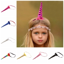 Yundfly Fashion Unicorn Horns Headband Chiffon Flower Girls Kids Headwear Unicorn Party Headbands Birthday Hair Accessories 2024 - buy cheap