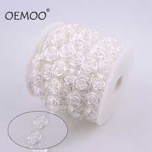 Roses Cotton Plastic Beads Artificial Ivory White Rose Flower Lace Flatback Pearl Beads Chain Wedding Party Home Decoration DIY 2024 - buy cheap