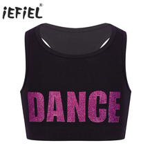 Kids Girls  Racer Back Shiny Letters DANCE Printed Crop Top Bra for Gymnastics Leotard Costume Dance Tops Stage Performance 2024 - buy cheap