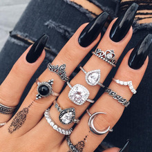 11 Pcs/Set Antique Silver Color Moon Heart Ring Set Crystal Hollow Crown Finger Midi Knuckle Rings For Women Rhinestone Jewelry 2024 - buy cheap