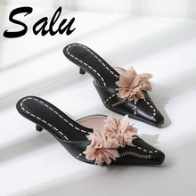 Salu 2020 Summer Rome Slippers Sandals Women Leisure Slippers Fashion Women's Slides Genuine Leather Shoes Thin Heel 2024 - buy cheap