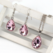 1set Vintage Water drop Pendant Necklace & earrings Fashion Jewelry pink 2024 - buy cheap