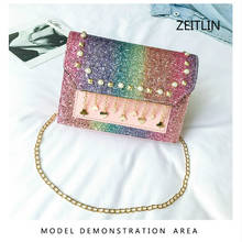 Luxury Glitter Sequined Women Messenger Bag Pink Chain R Female Shoulder Bags For Women 2018 Bayan Canta M0139 2024 - buy cheap