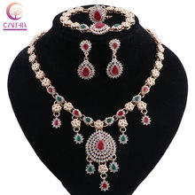 Collar de cuentas nigerianas, conjunto de joyas, circonita cúbica de lujo rojo y verde, conjuntos de joyas para novias para boda, joyería turca 2024 - compra barato