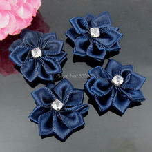 40Pcs Dark Blue Handmade Small Fabric Satin Flowers with Rhinestone Appliques Sewing Wedding Garment Accessories Flowers 2.8cm 2024 - buy cheap