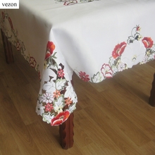 vezon New Elegant 54*72" Satin Floral Embroidery Tablecloth Embroidered Pink Flower Table Cloth Towel Overlay Cover Home Textile 2024 - buy cheap