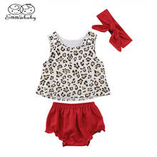 Emmababy Toddler Infant Baby Girls Leopard Vset Tops Red Ruffles +Triangle shorts + Headband Outfits 3Pcs Baby Clothing Set 2024 - buy cheap