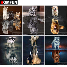 HOMFUN-pintura de diamante redondo/cuadrado completa, cuadro artesanal 5D, "reflejo Animal", bordado 3D, punto de cruz, decoración para el hogar, regalo BK001 2024 - compra barato