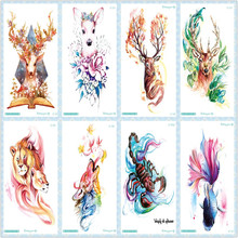 Rocooart peixe colorido tatoo escorpião tigre aquarela falso tatuagem arte do corpo tatuagem temporária adesivo lobo elk tatuaje flash taty 2024 - compre barato