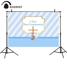 Allenjoy-Fondo de fotografía de comunión con rayas azules, telón de fotografía de primera foto personalizada, fotomatón, utillaje para sesión fotográfica 2024 - compra barato
