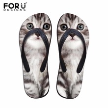 FORUDESIGNS Cute 3D Cat Wolf Women Slipper Summer Beach Flat Flip Flops Animal Prints Lady Sandals Non-slip Home Slippers Rubber 2024 - buy cheap