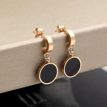 YUN RUO 2018 Fashion Simple Black Round Stud Earring Woman Rose Gold Color Titanium Steel Jewelry Girl Birthday Gift Not Fade 2024 - buy cheap